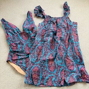 Jcrew blue and pink Paisley Print Women's one piece bathing suit and dress